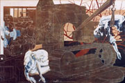 La macchina vince l'uomo - olio su tela cm 180 x 300 - 1995