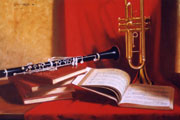 clarinetto e tromba - olio su tavola cm 50 x 70 - 1999